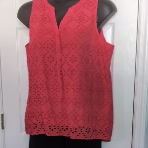 Crown & Ivy Orange Sleeveless Blouse with Mandarin Collar